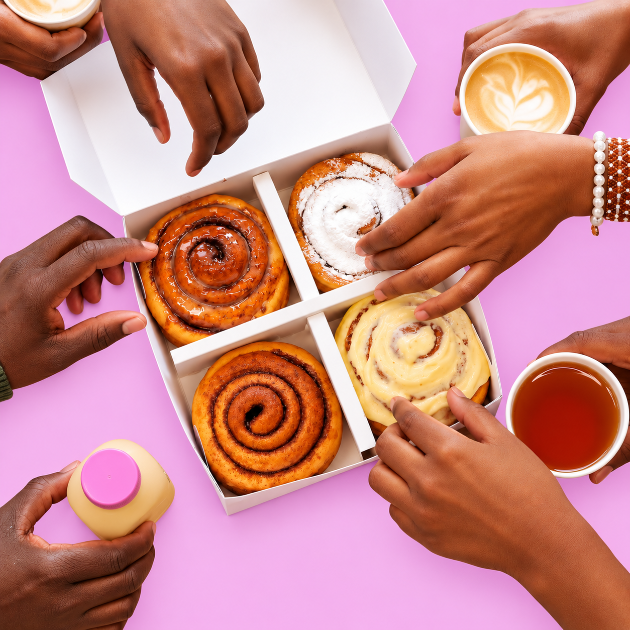 Friends sharing Bubbly cinnamon rolls